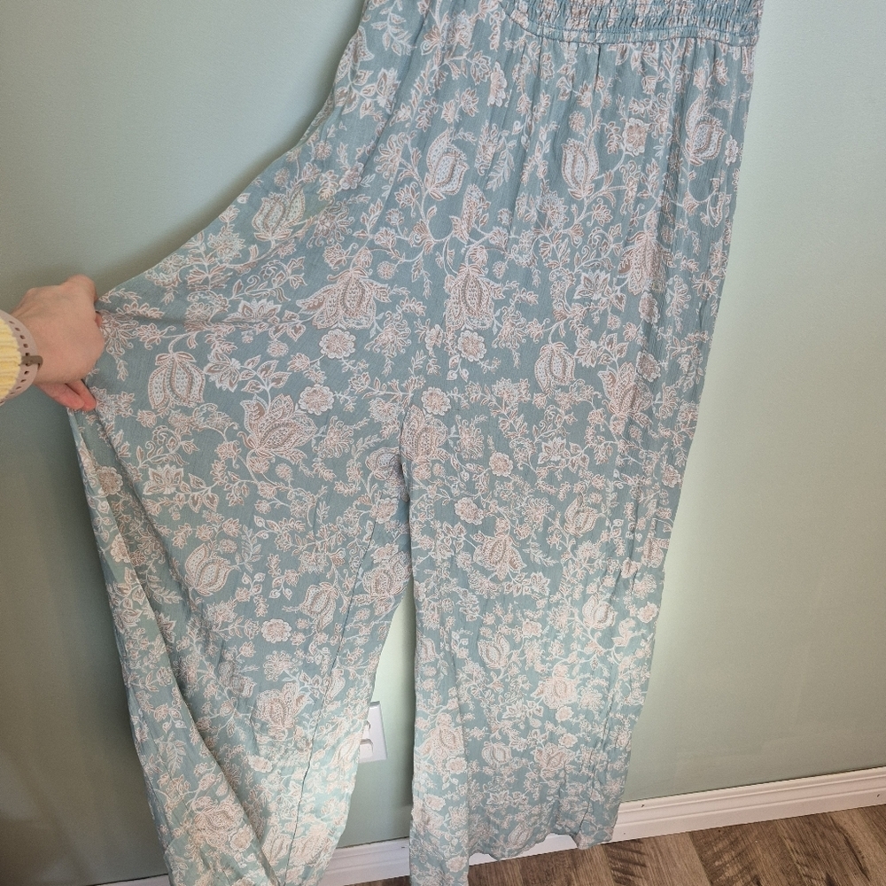 Liberty Love Women's Feminine Teal Paisley Ruffle Wide Leg Jumpsuit Size XL - Picture 5 of 6